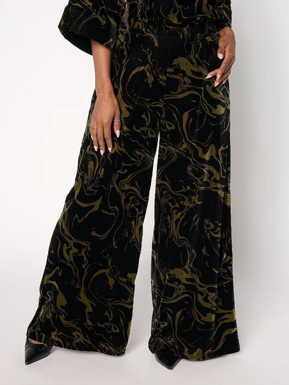 Carla Rockmore Collection REG Pull-On Printed Velvet Wide Leg Pant, Sz S a710996
